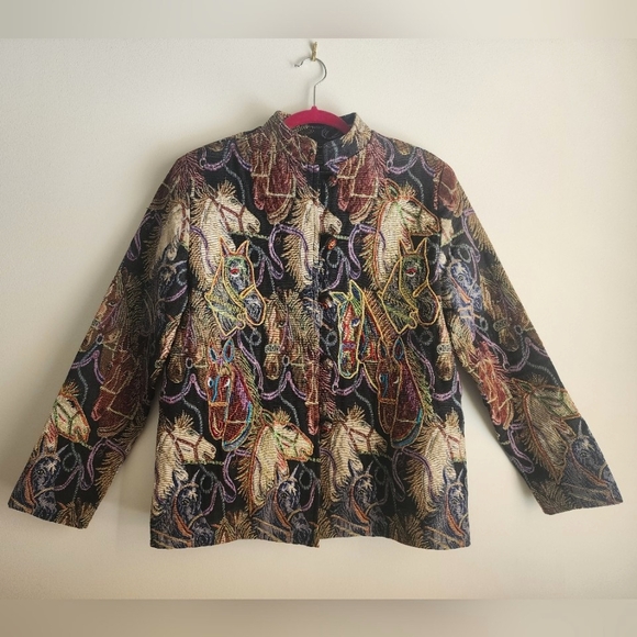 Daniel K Jackets & Blazers - Vintage 90s Daniel K Embroidered Tapestry Horse Head Print Woven Blazer Jacket S